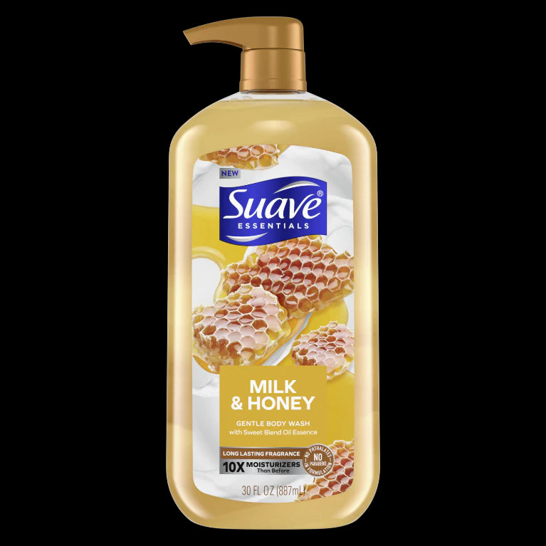 Suave Essentials Milk & Honey Body Wash - 30oz/4pk