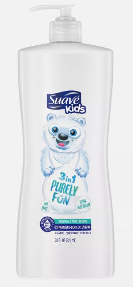 Suave Kids Moisturizing 3 in 1 Purely Fun Pump Shampoo - 28oz/4pk