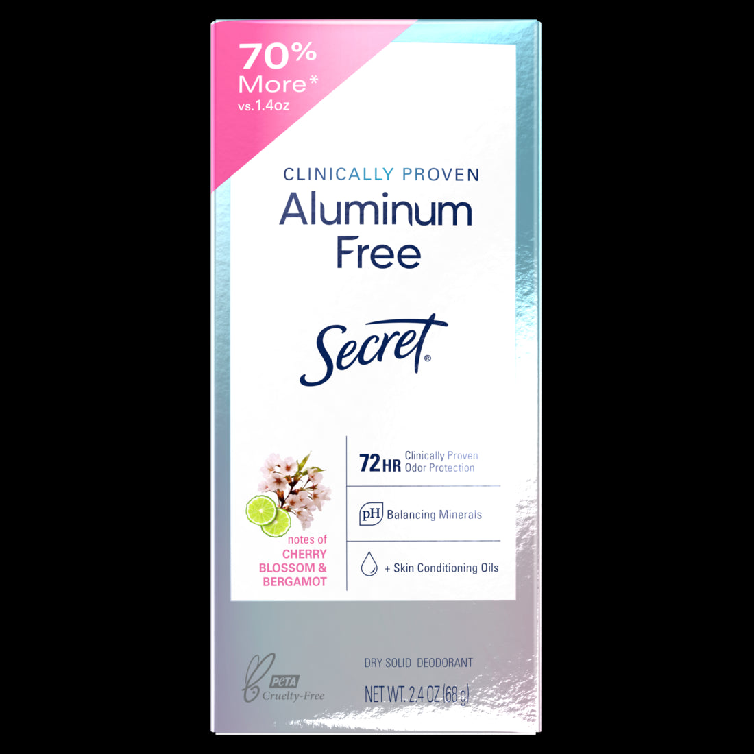 Secret Clinically Proven Aluminum Free Deodorant for Women Cherry Blossom & Bergamot - 2.4oz/12pk