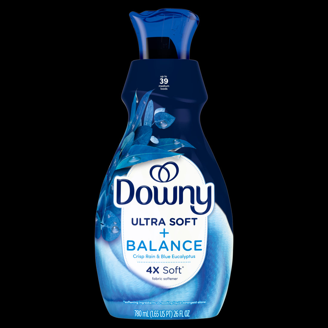 Downy Ultra Soft Fabric Softener Liquid, Balance Crisp Rain and Blue Eucalyptus 39 loads - 26oz/4pk