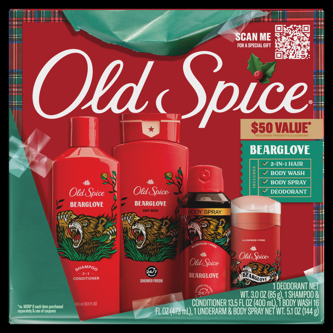 Old Spice Holiday Gift Pack for Men Bearglove Scent - 4ct/6pk