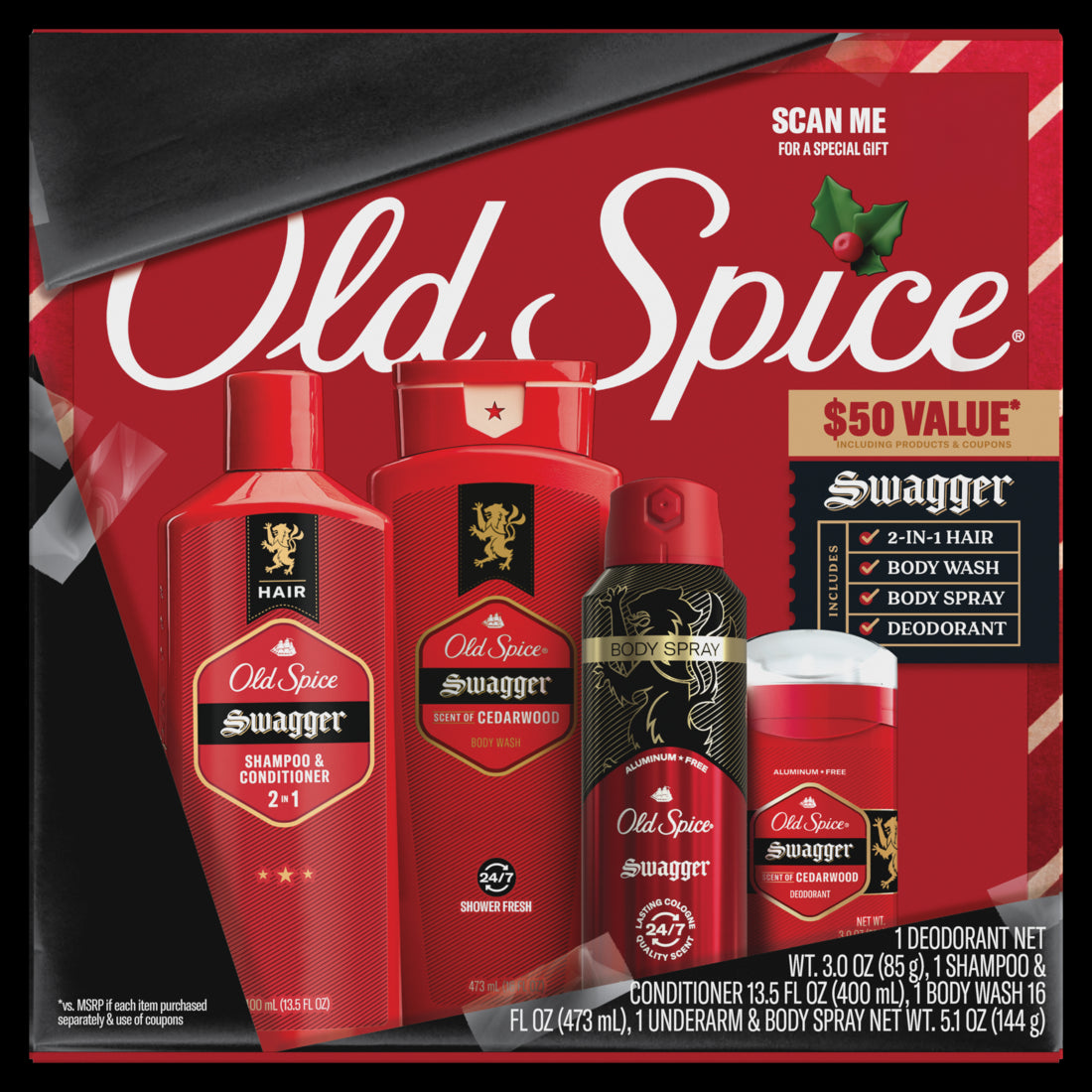 Old Spice Holiday Gift Pack for Men Swagger Scent - 4ct/6pk