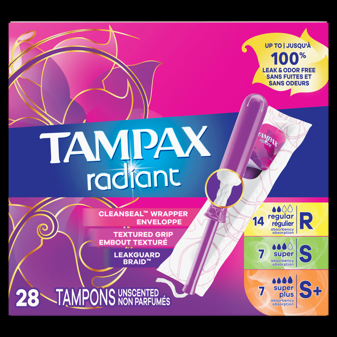 Tampax Radiant Tampons Trio Pack Regular/Super/Super Plus Absorbency Unscented - 28ct/6pk