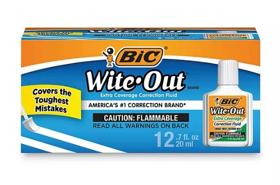 BIC Wite Out Extra Coverage Correction Fluid White 20 ml - 12ct/1pk