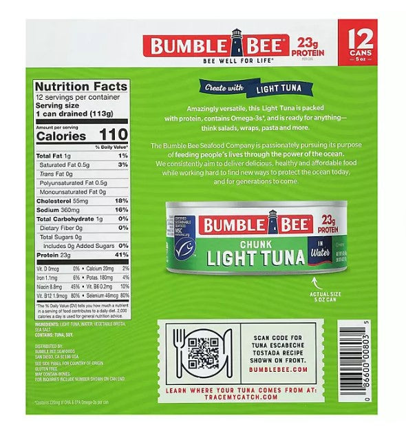 Bumble Bee Chunk Light Tuna in Water - 5oz/12pk