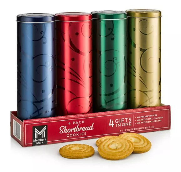 Member's Mark European Shortbread Cookies Tin - 14.1oz/4 pk