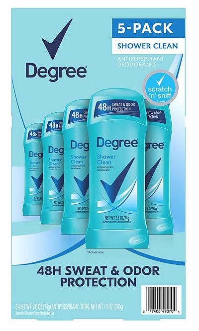 Degree Dry Protection Anti-Perspirant, Shower Clean - 2.6oz/5pk