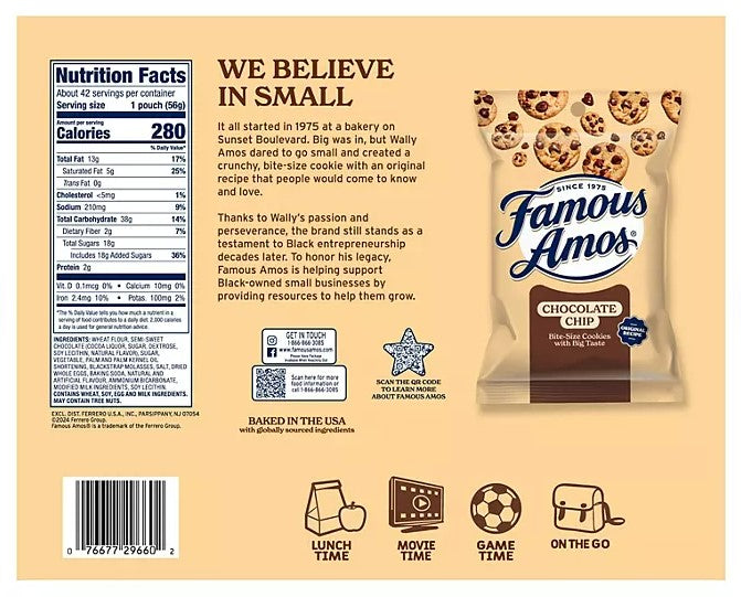 FAMOUS AMOS Double Chocolate Chip Cookies - 2oz(56g)Bags/42pk