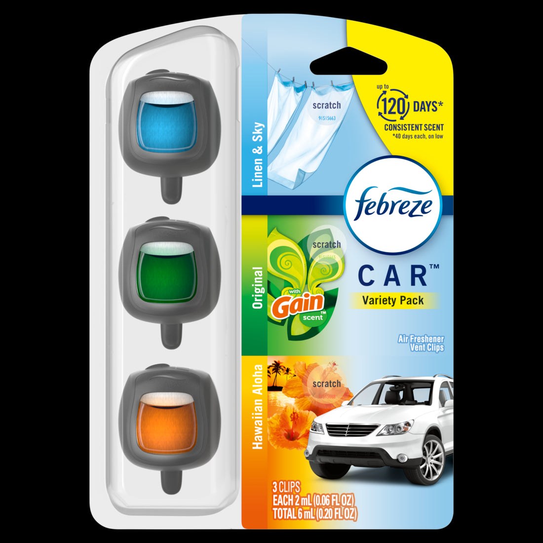 Febreze Car Air Freshener Vent Clip Gain Scents Variety Pack Car Vent Clip - (3x.06)oz/8pk