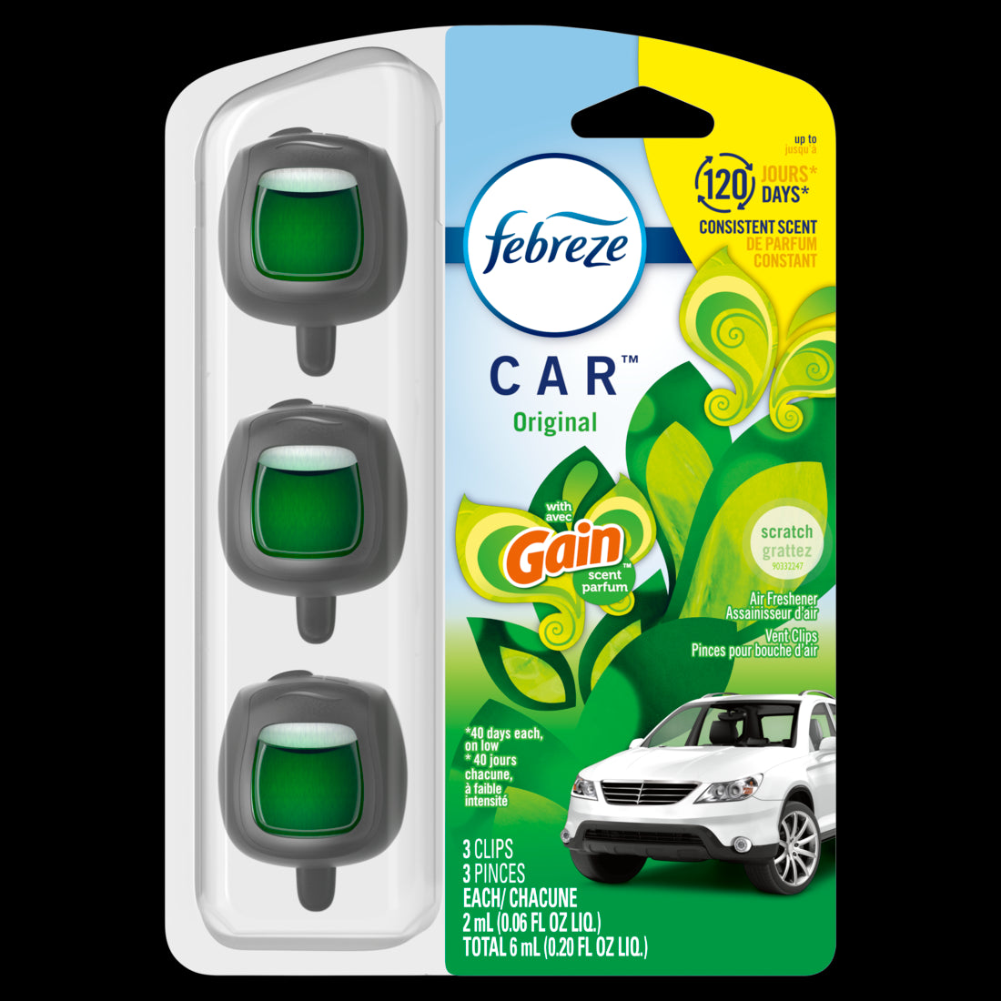 Febreze Car Odor-Fighting Car Freshener Vent Clip Gain Original Scent Car Vent Clip - (3x.06)oz/8pk