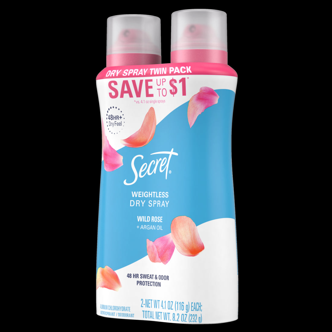 Secret Dry Spray Antiperspirant Deodorant Wild Rose and Argan Oil (2 Pack) - 4.1oz/6pk