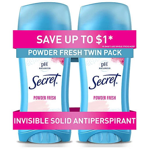 Secret Invisible Solid Antiperspirant and Deodorant Powder Fresh Twin Pack - 2.6oz/6pk