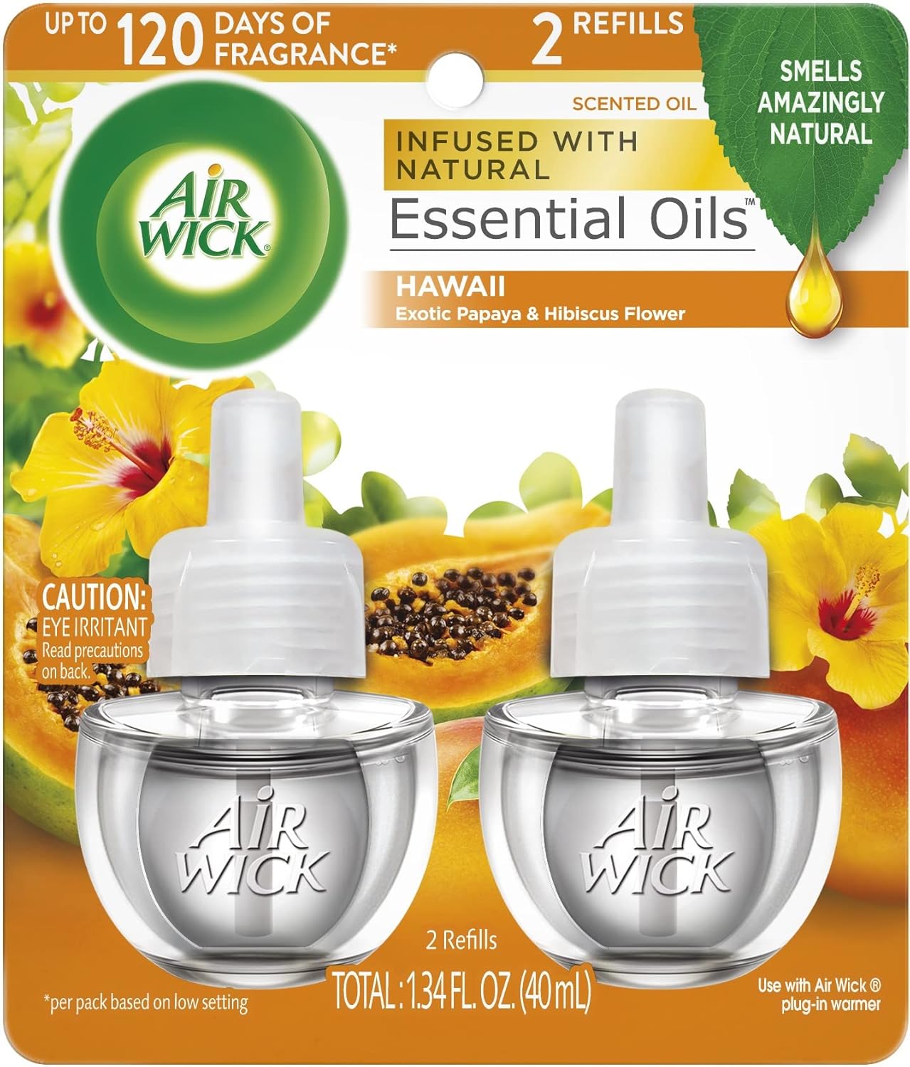 Air Wick Scented Oil - Twin Refill Hawaii Exotic Papaya Hibiscus Flower - (2x0.67)oz/6pk