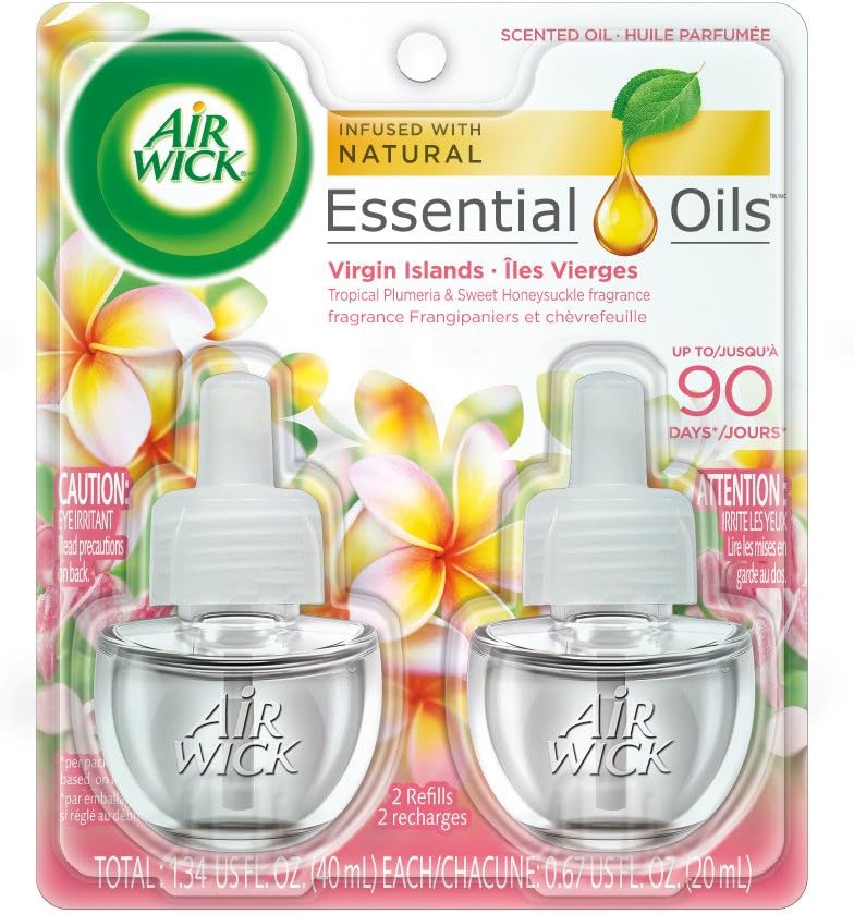 AIR WICK Scented Oil - Twin Refill Virgin Islands Tropical Plumeria & Sweet Honeysuckle - (2x.67)oz/6pk