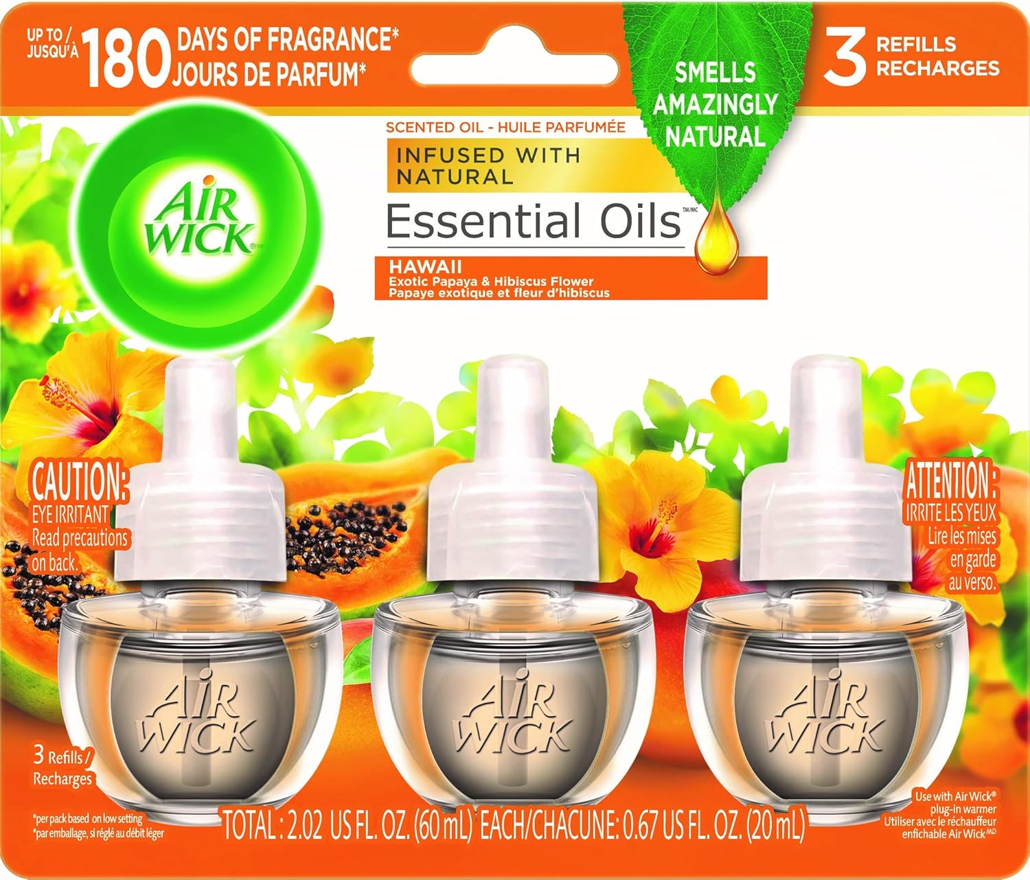 AIR WICK Scented Oil - Triple Refill Hawaii Exotic Papaya & Hibiscus Flower - (3x.67)oz/6pk