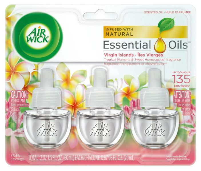 AIR WICK Scented Oil - Triple Refill Virgin Islands Tropical Plumeria & Sweet Honeysuckle - (3x.67)oz/6pk