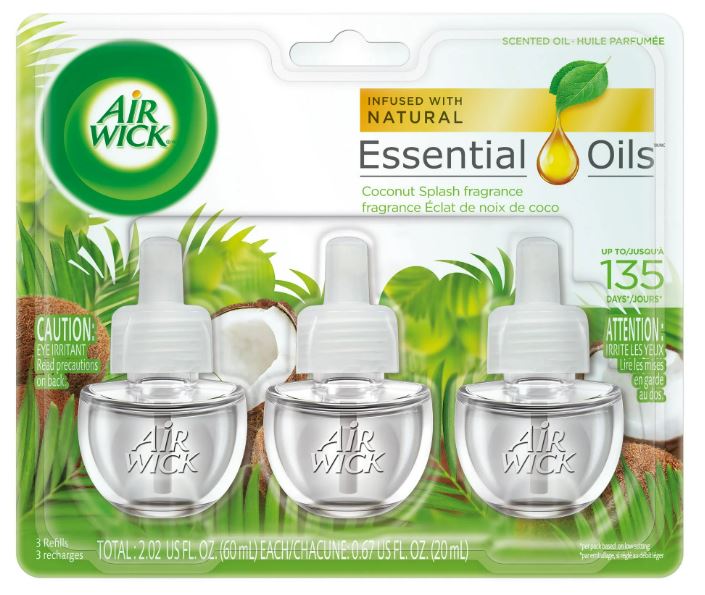 AIR WICK Scented Oil - Triple Refill Coconut Splash - (3x.67)oz/6pk