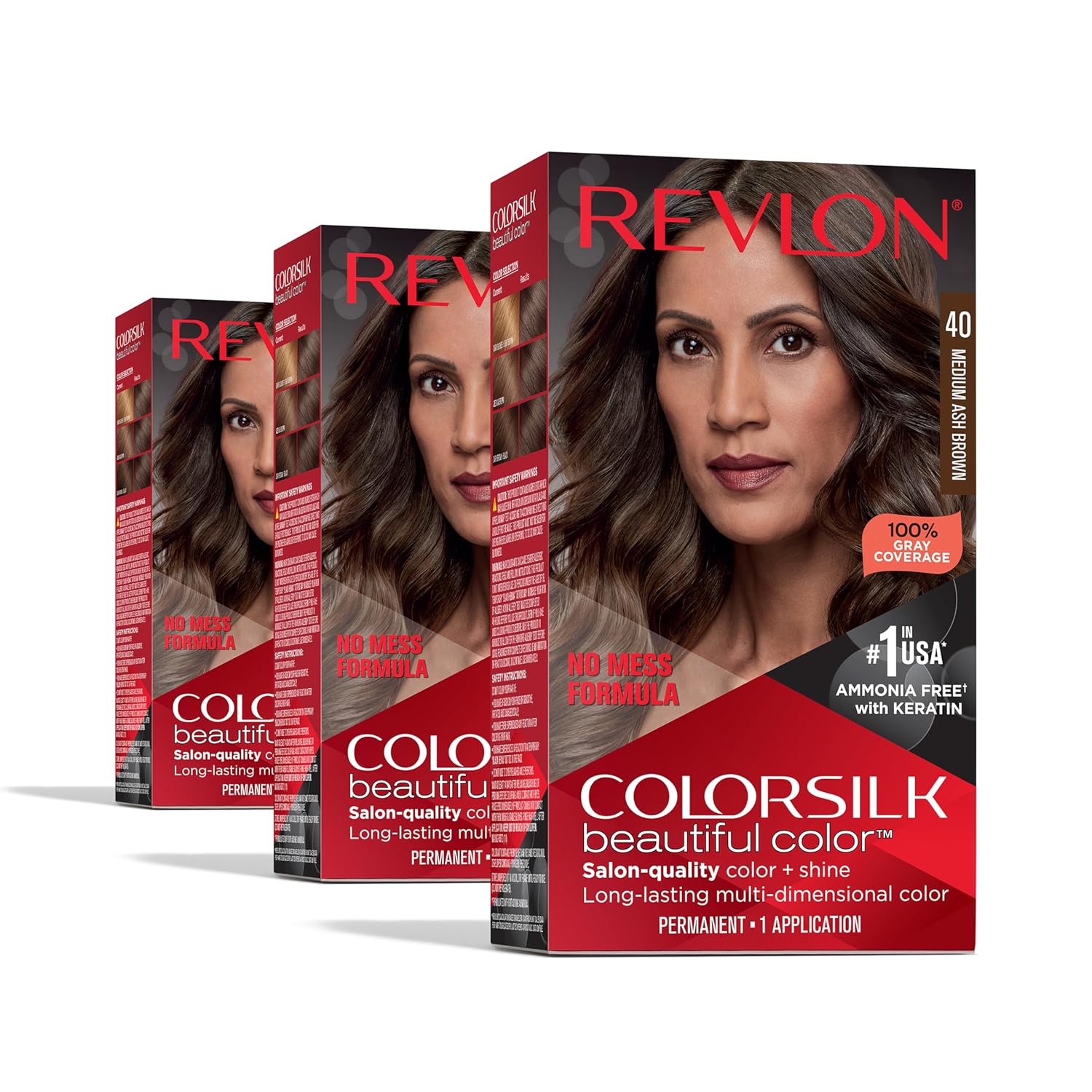 COLOR SILK HAIR COLOR #40 MEDIUM ASH BROWN - 1ct/3pk