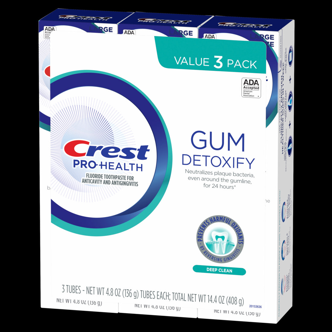 Crest Pro-Health Gum Detoxify Deep Clean Toothpaste - Anticavity Antibacterial Flouride Toothpaste Clinically Proven Gum and Enamel Protection Plaque Control - (3x4.8)oz/8pk