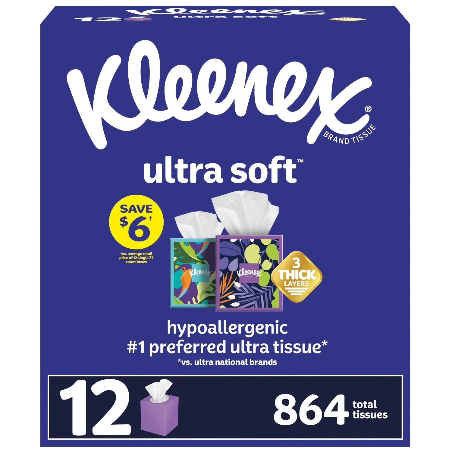 Kleenex Ultra Soft 3-Ply Facial Tissues - 72ct/12pk