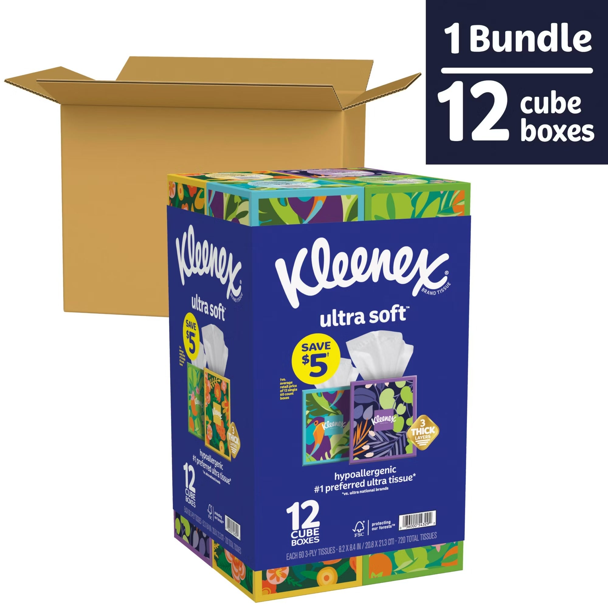 Kleenex Ultra Soft 3-Ply Facial Tissues - Cube Boxes 60ct/12pk