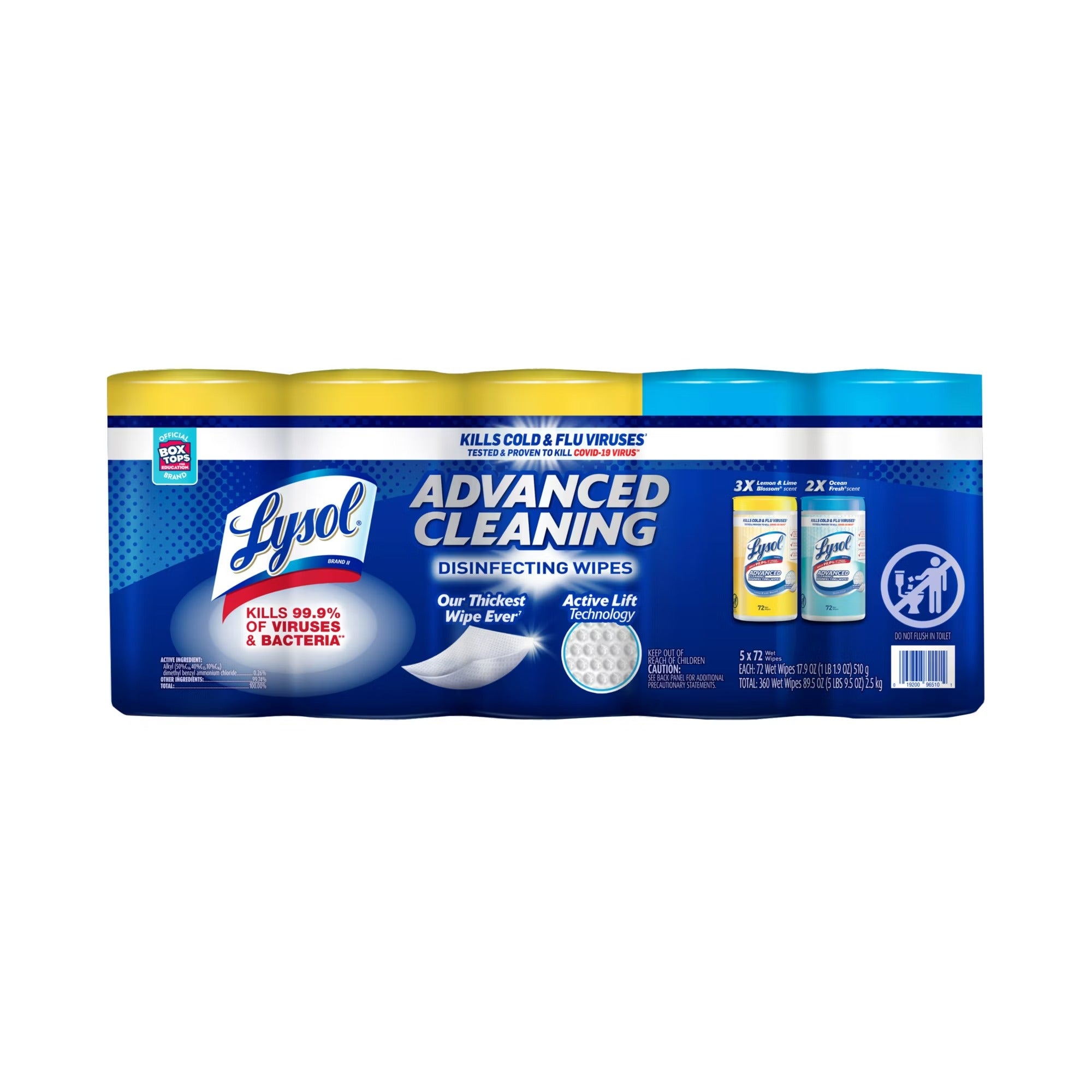 Lysol Advanced Cleaning Disinfecting Wipes Variety Pack - 72ct/5pk