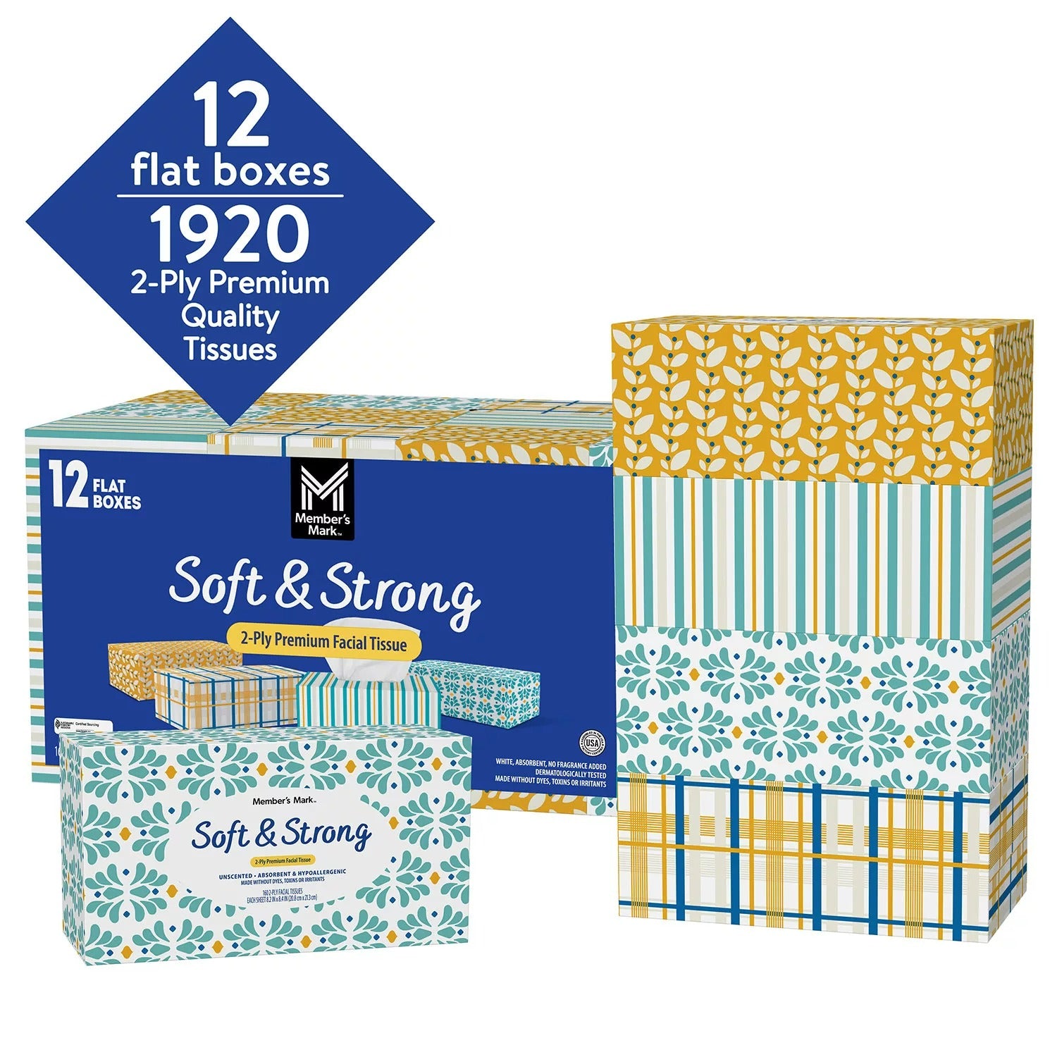 Member`s Mark Soft and Strong Facial 2-Ply Tissues - 160ct/12pk