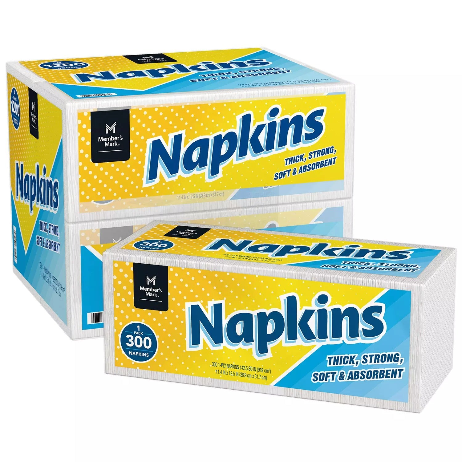 Member's Mark 1-Ply Everyday White Napkins 11.4" x 12.5" - 300ct/4pk