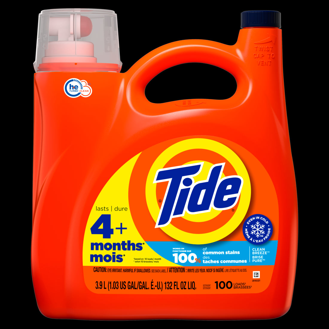 Tide Liquid Laundry Detergent Clean Breeze Scent 100 Loads - 132oz/4pk