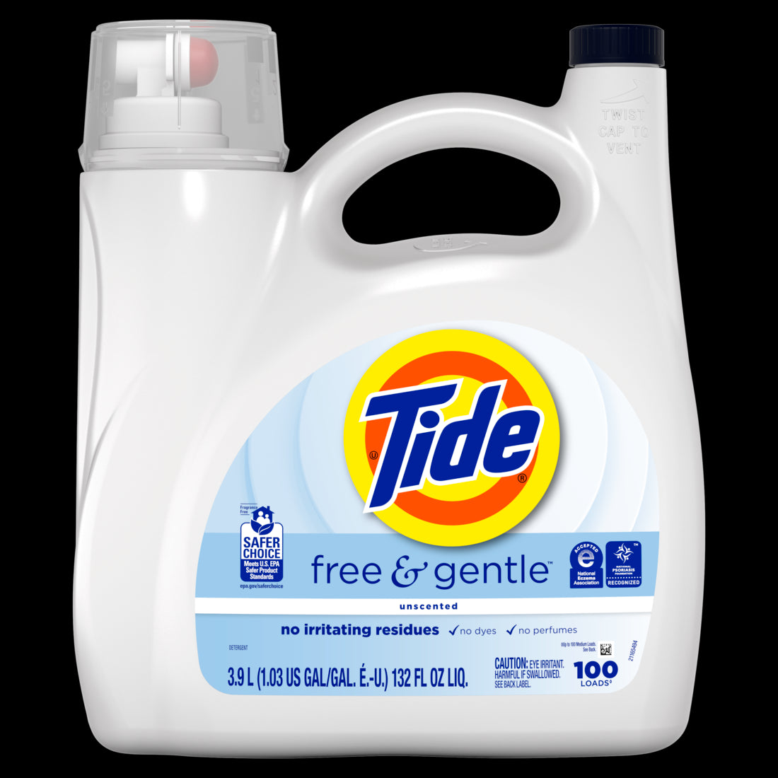 Tide Free & Gentle Liquid Laundry Detergent 100 Loads HE Compatible - 132oz/4pk