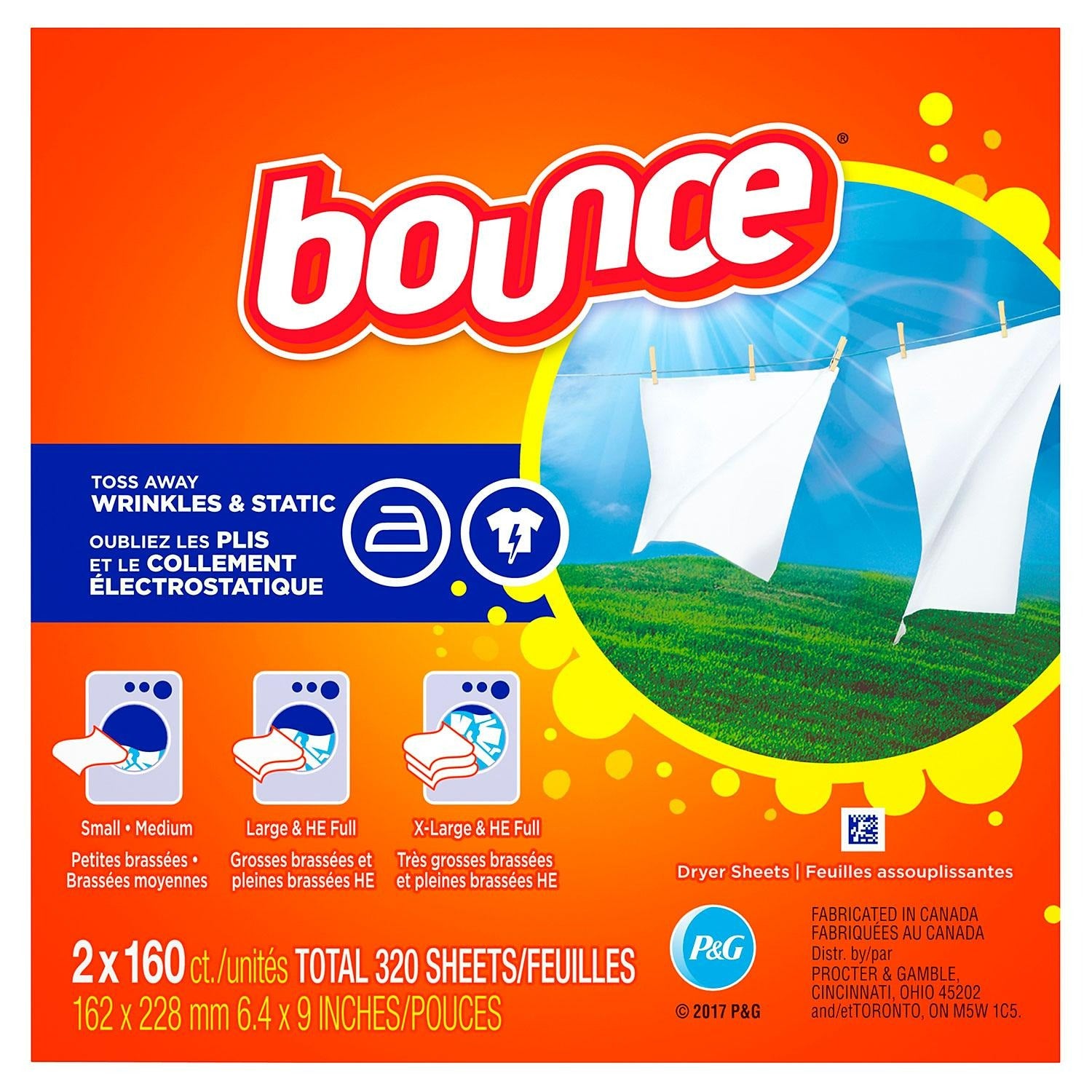 Bounce Dryer Sheets Outdoor Fresh Scent - (2x160)ct/1pk