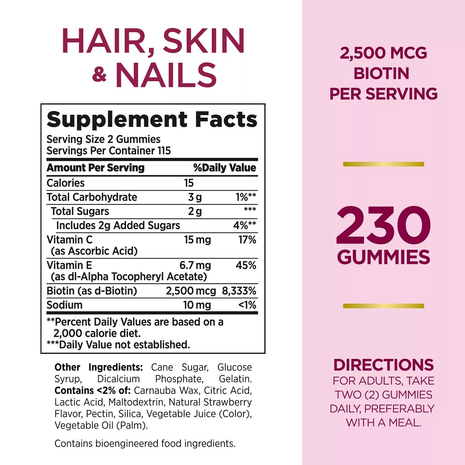 Natures Bounty Hair Skin and Nails Vitamin Gummies With Biotin - 230ct/1pk