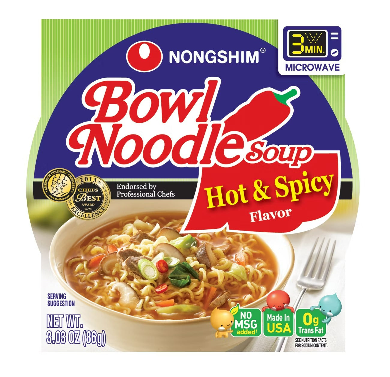 Nong Shim Hot & Spicy Noodles - 3.03oz/12pk
