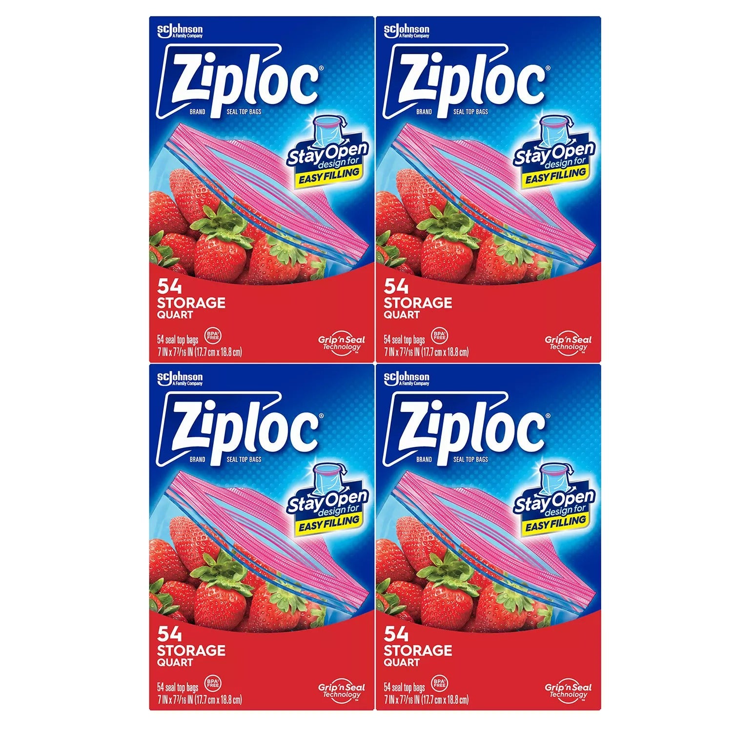 Ziploc Storage Quart Bags with New Stay Open Design - 216ct/1pk