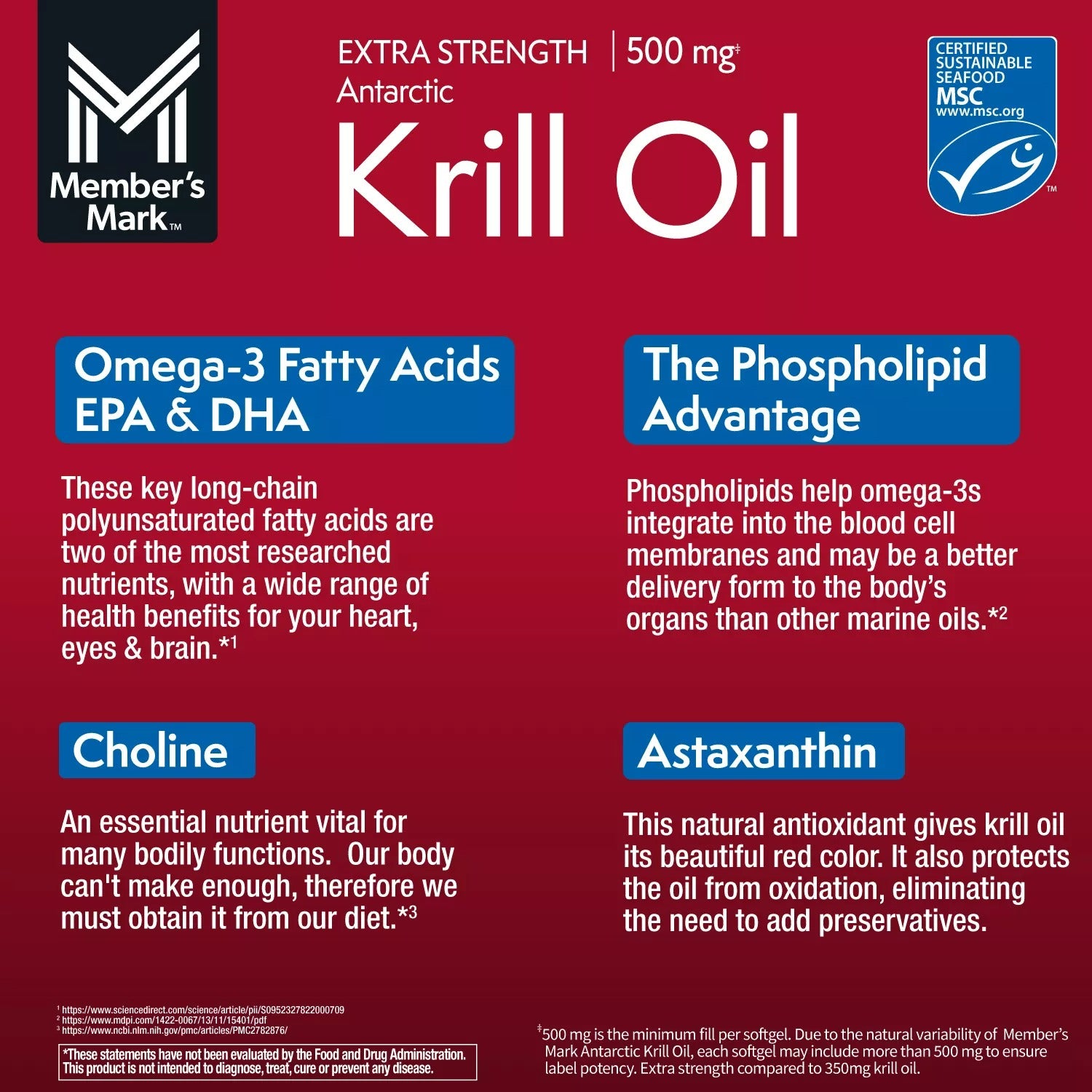 Member's Mark Extra Strength Antarctic Pure Omega-3 Krill Oil 500 mg - 160ct/1pk