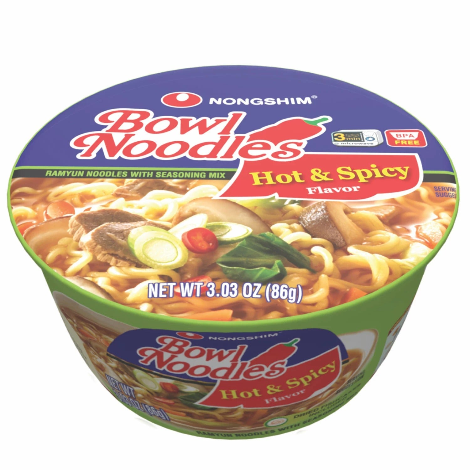 Nongshim Bowl Noodle Hot and Spicy Beef Ramen - 3.03oz/18pk