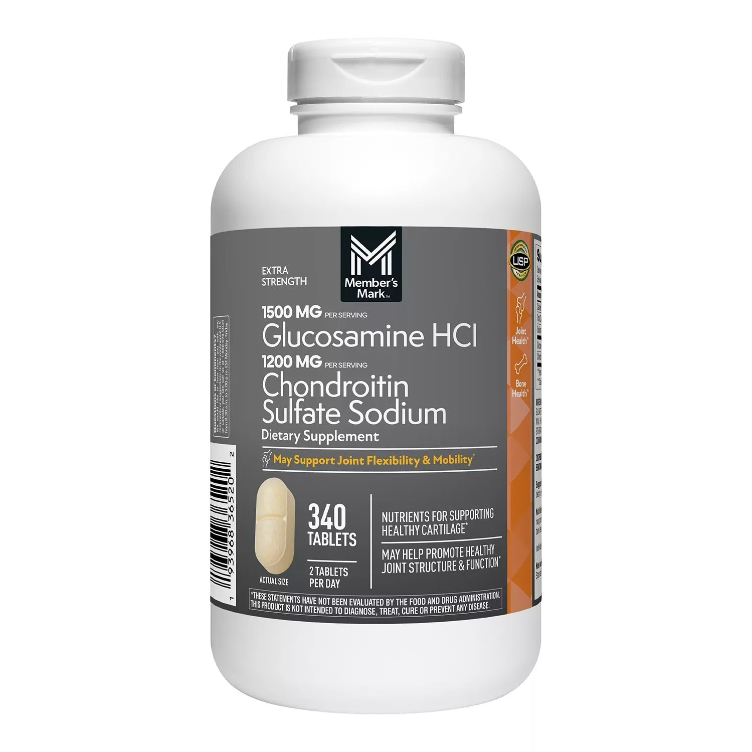 Members Mark Extra Strength Glucosamine HCl and Chondroitin Sulfate Sodium Tablets - 340ct/1pk