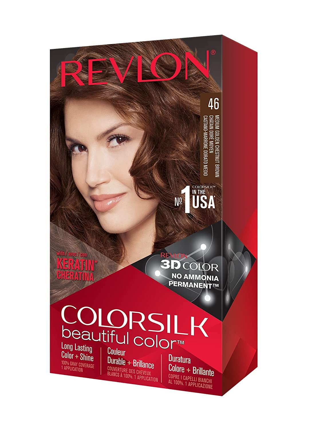 Revlon ColorSilk Hair Color 46 Medium Golden Chestnut Brown - 1ct/3pk