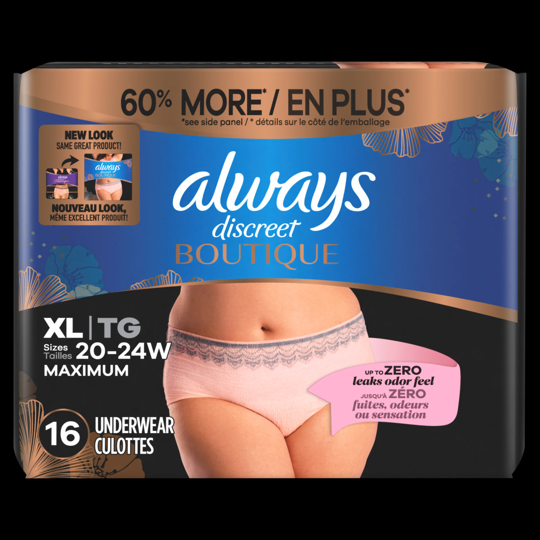 Always Discreet Boutique Underwear Maximum Protection Peach XL - 16ct/2pk