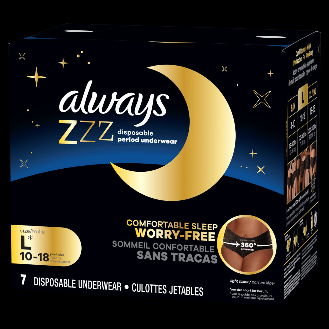 Always ZZZ Overnight Disposable Period Underwear for Women Size LG 360 Coverage - 7ct/2pk