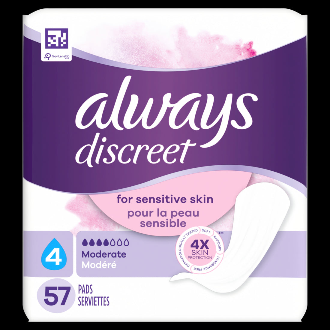 Always Discreet Incontinence Pads for Bladder Leaks Sensitive Skin Pads - 57ct/3pk