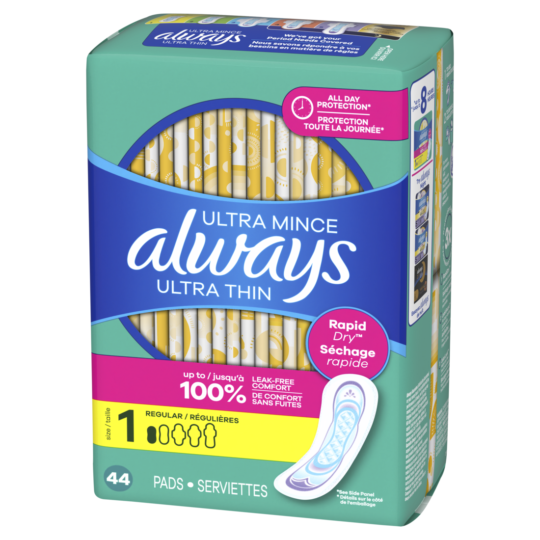 Always Ultra Thin Feminine Pads without Wings for Women Size 1 Regular Absorbency Unscented - 44ct/3pk