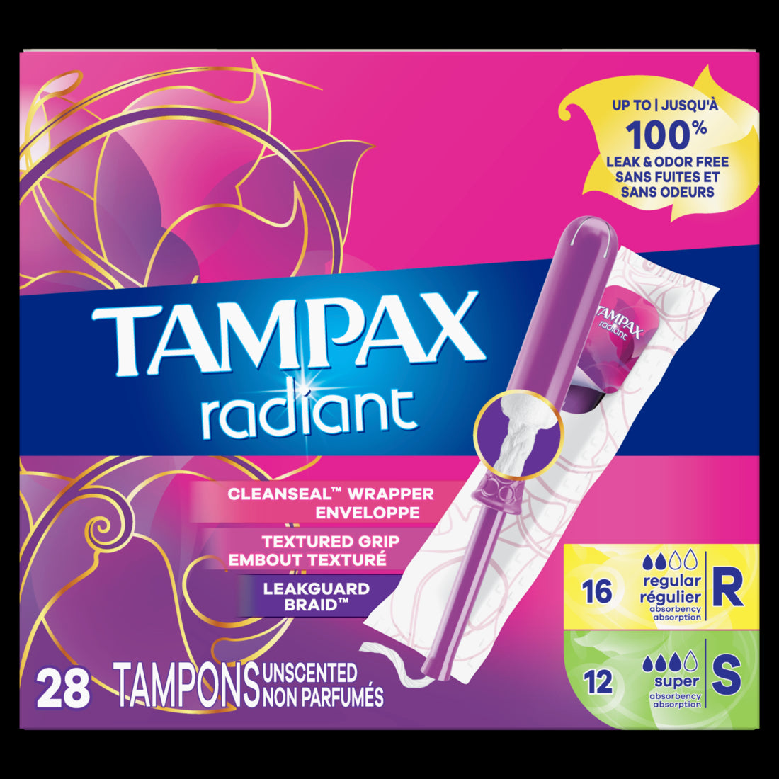 Tampax Radiant Cleanseal Wrapper Regular & Super - 28ct/6pk