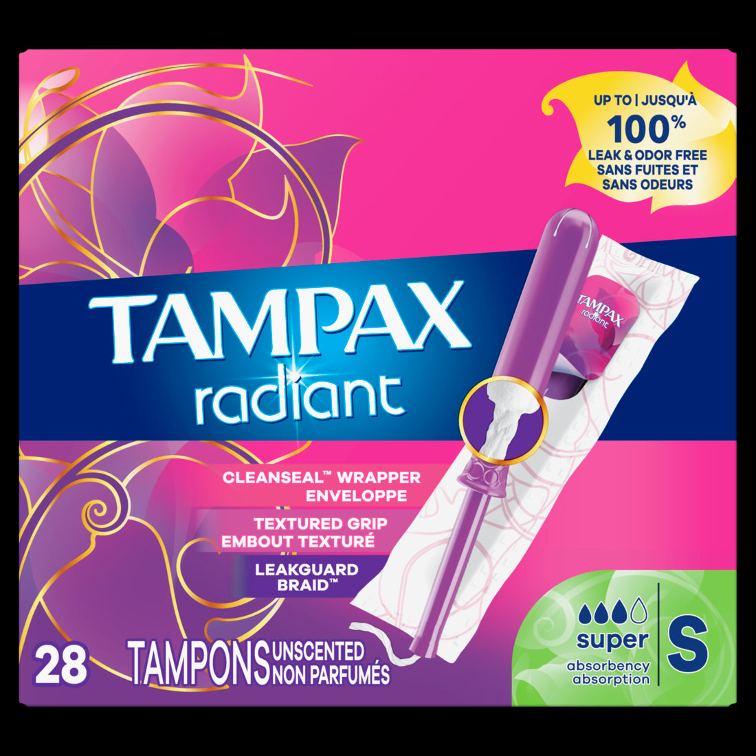 Tampax Radiant Tampons Super Absorbency, Unscented - 28ct/6pk