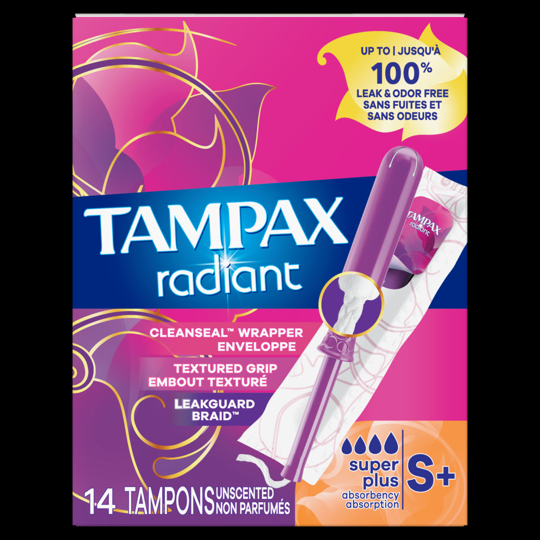 Tampax Radiant Tampons Super Plus Absorbency Unscented - 14ct/12pk