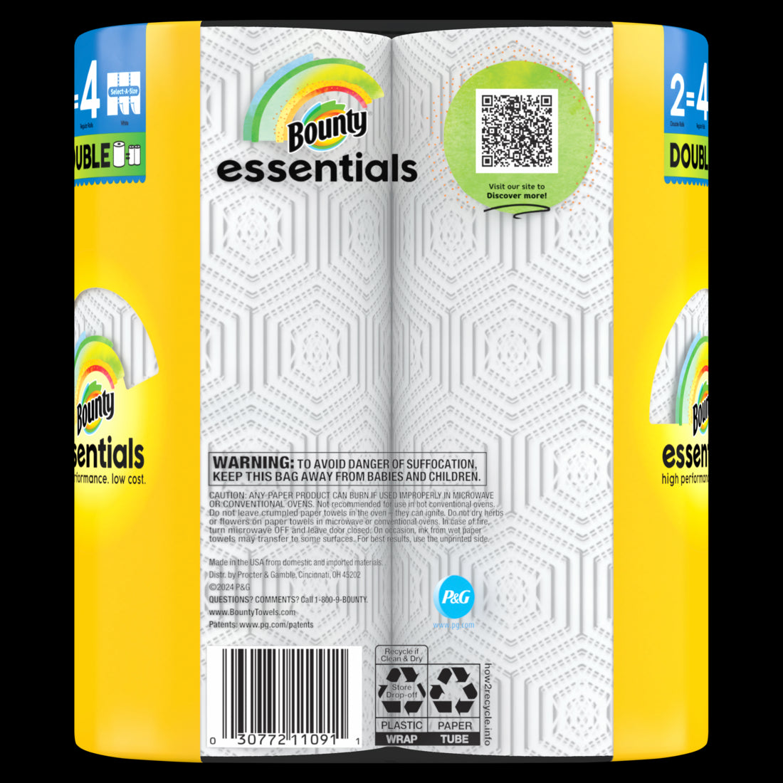 Bounty Essentials Select-A-Size Paper Towels Double Rolls White - (2x108)ct/8pk