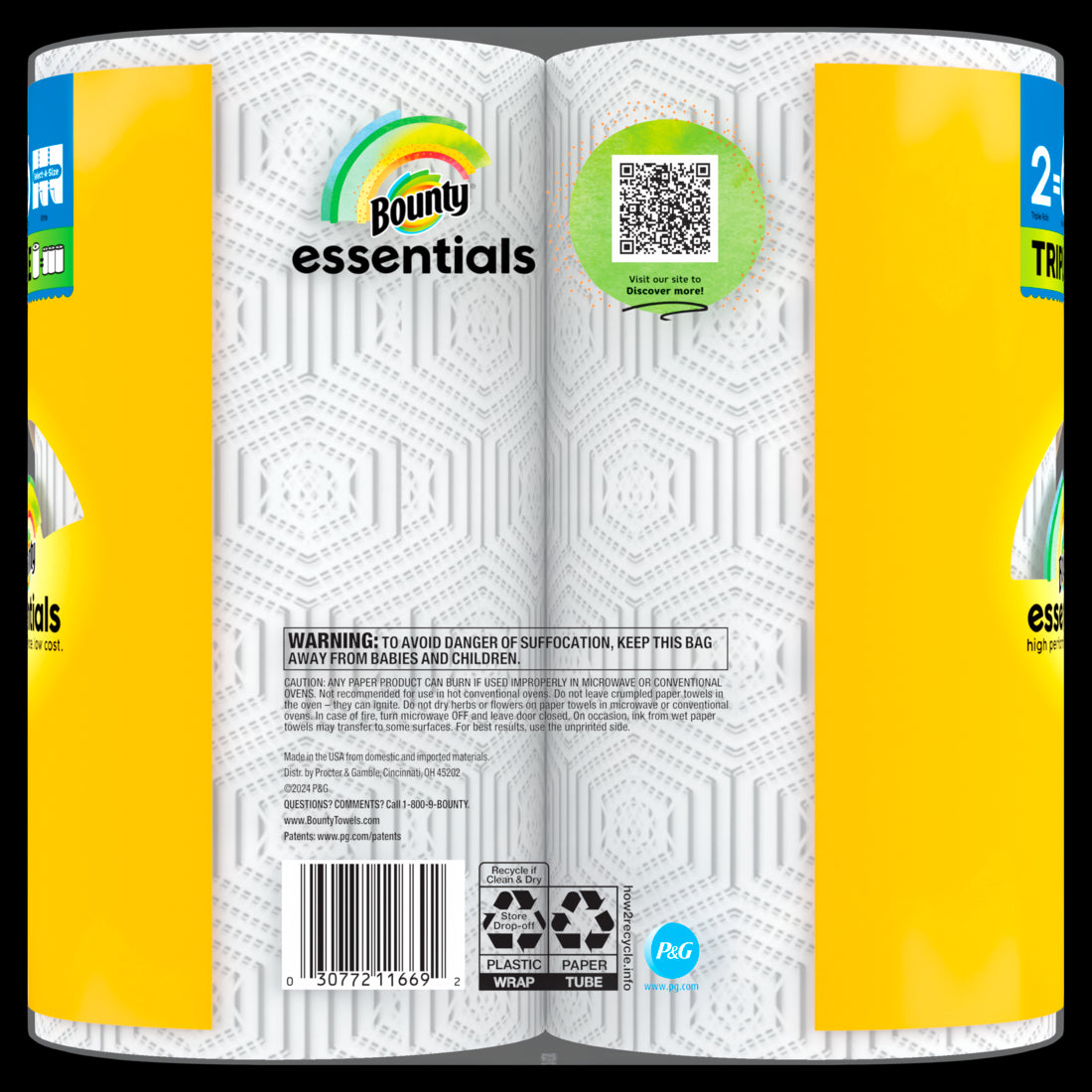 Bounty Essentials Select-A-Size Paper Towels Triple Rolls White - (2x162)ct/6pk