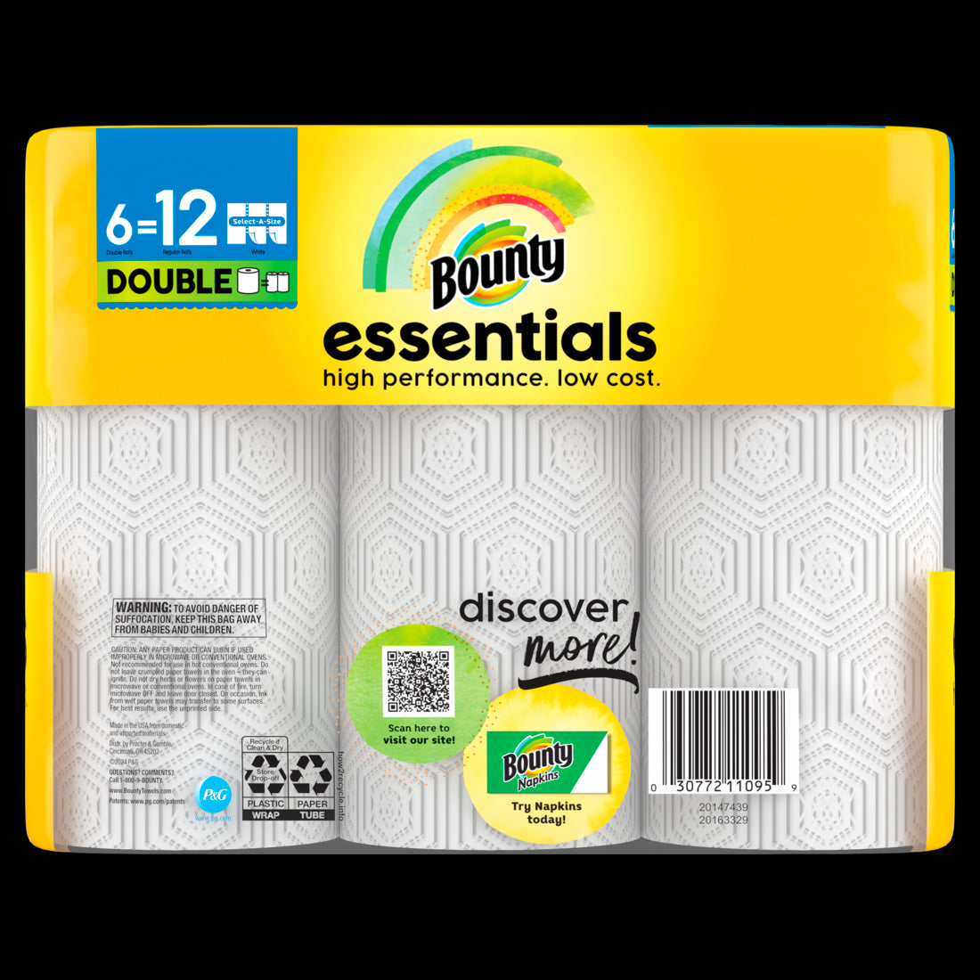 Bounty Essentials Select-A-Size Paper Towels Double Rolls White - (6x108)ct/1pk