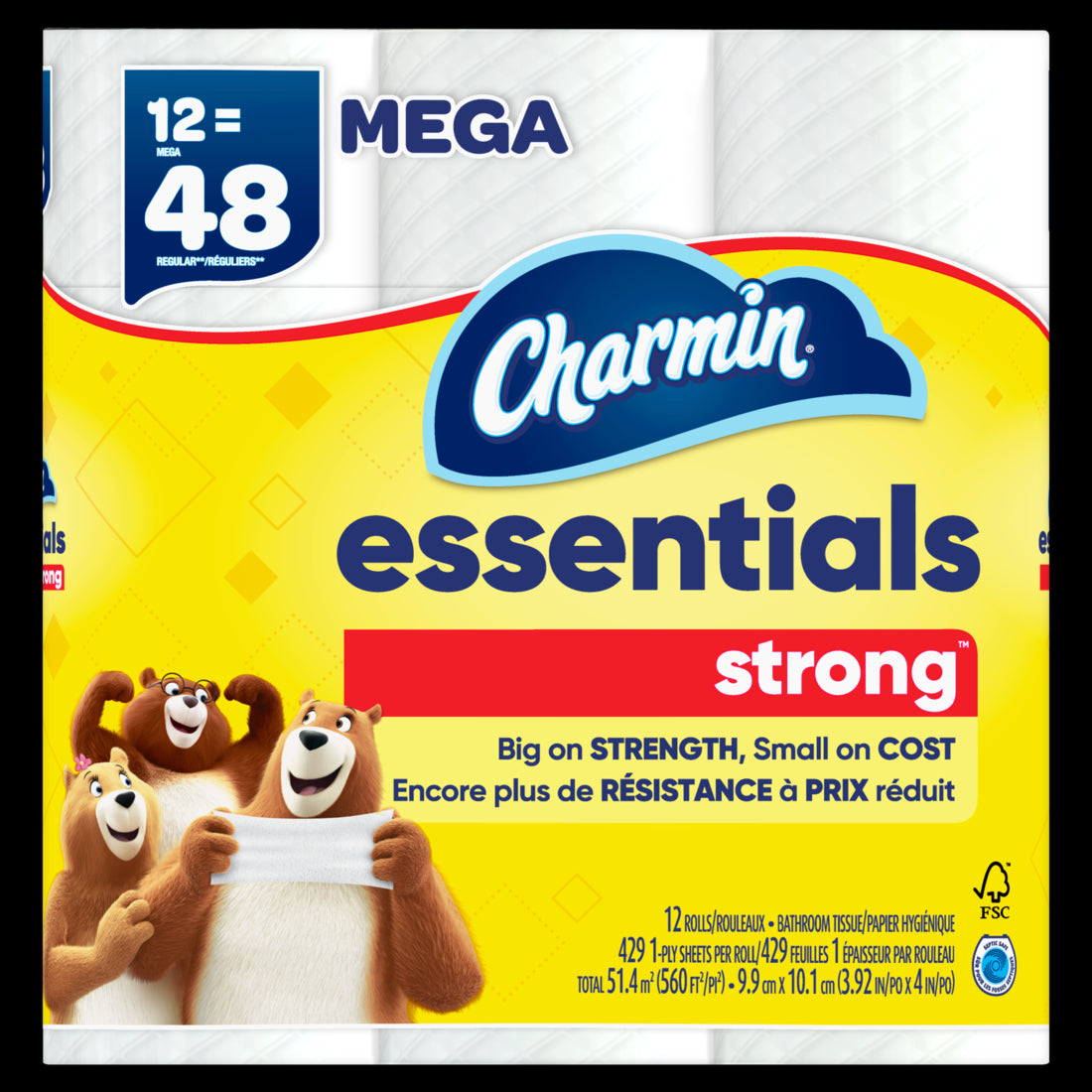 Charmin Essentials Strong Toilet Paper Mega Rolls - (12x429)ct/4pk