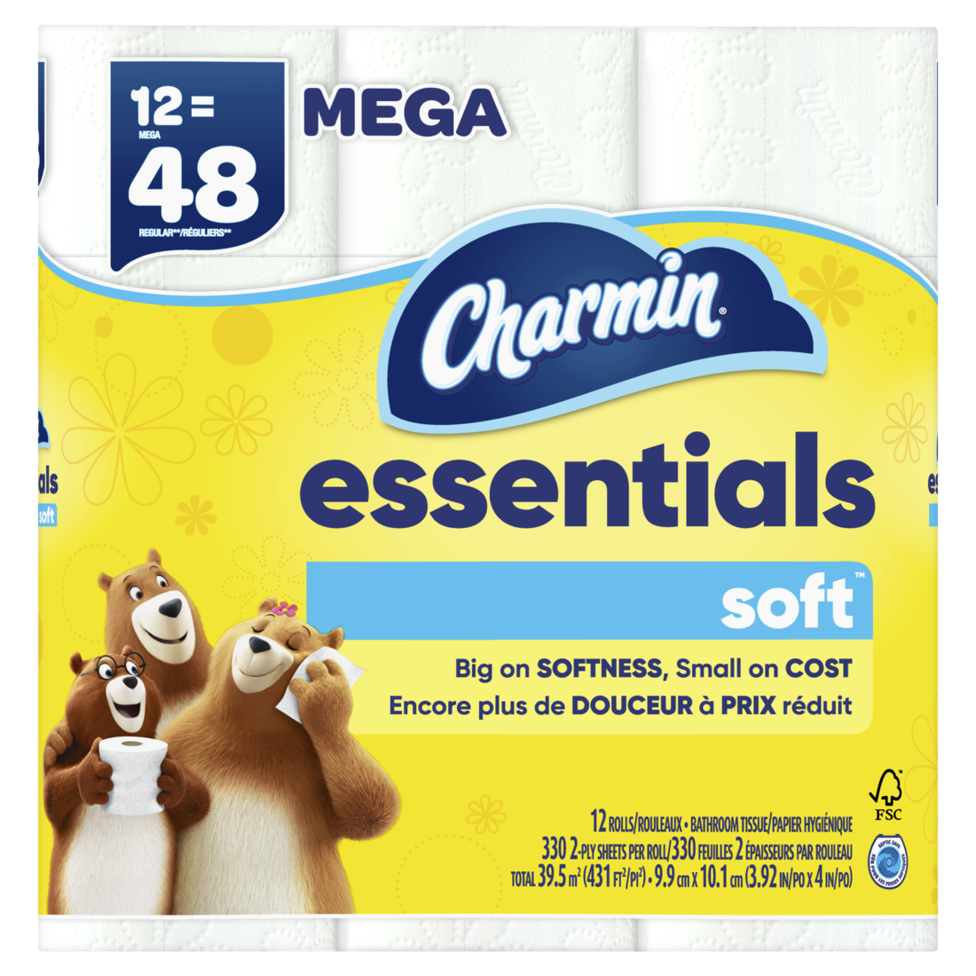 Charmin Essentials Soft Toilet Paper Mega Rolls - (12x330)ct/4pk